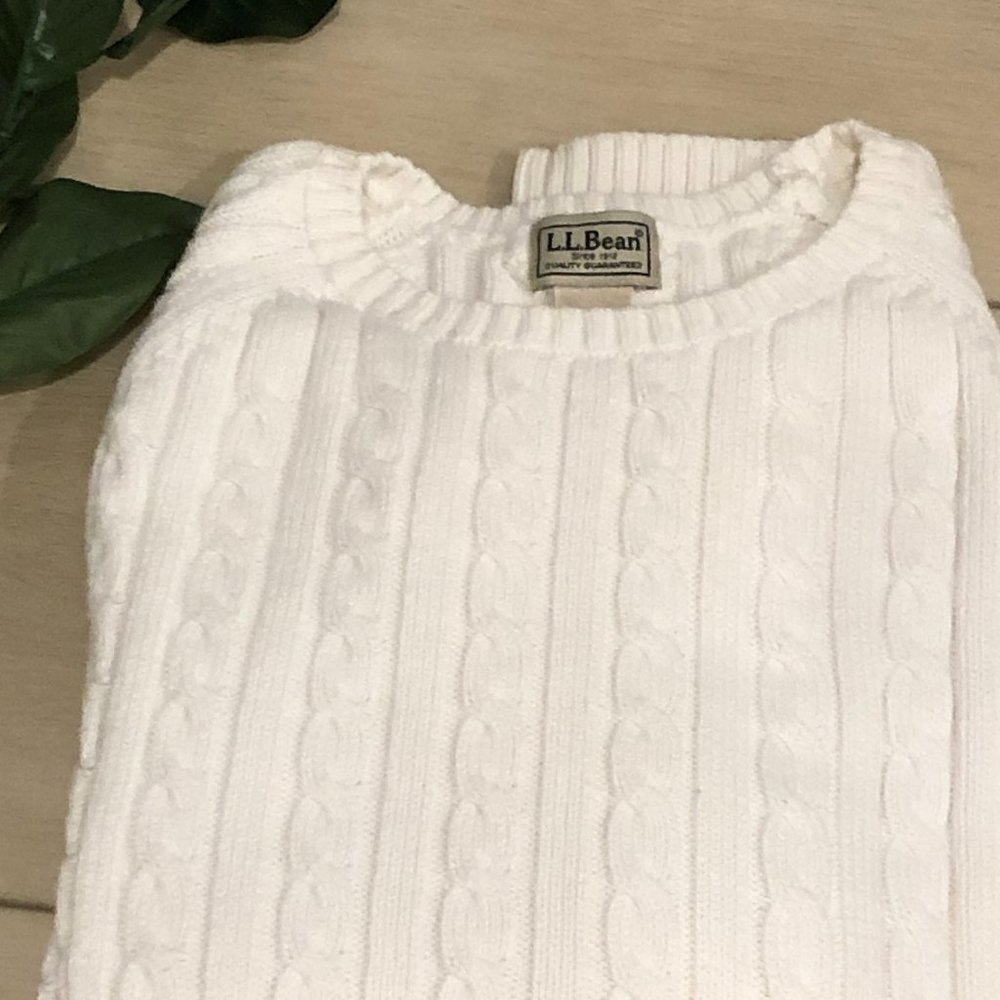 LL Bean cable knit crew neck sweater - off white